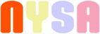 Wordmark logo for the NYSA brand where each letter is rounded in shape and a different colour. The letter N is orange, the lettter Y is yellow, the letter S is lilac, and. the letter A is pink.